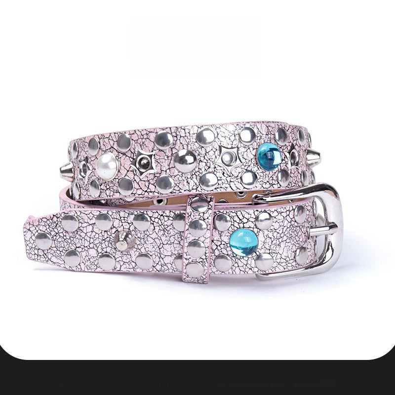 Hip-hop punk rhinestone belt snakeskin pattern