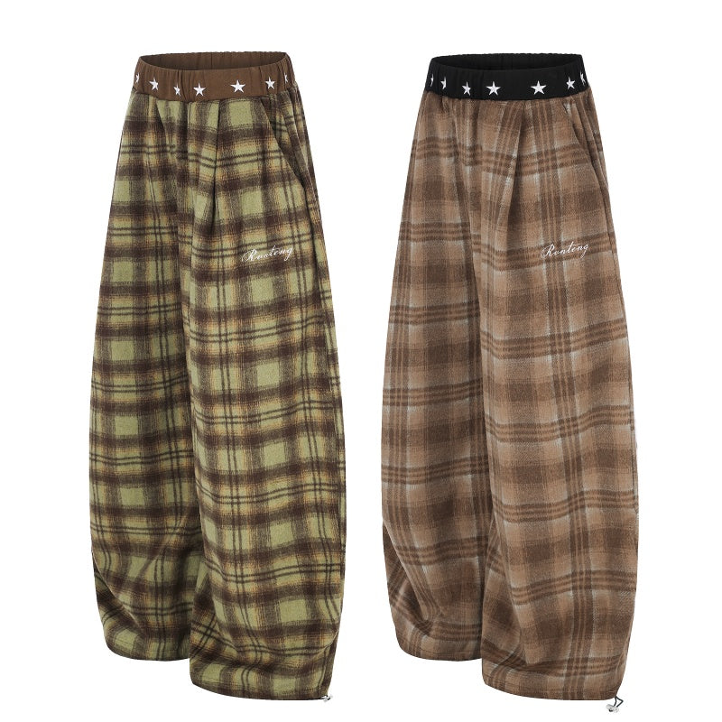 American-style streetwear harem pants Star Waistband Plaid Balloon Trousers