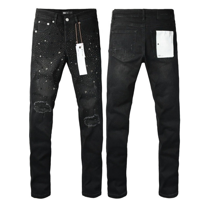 Purple brand Jeans High-quality pure cotton streetwear trousers Rhinestone