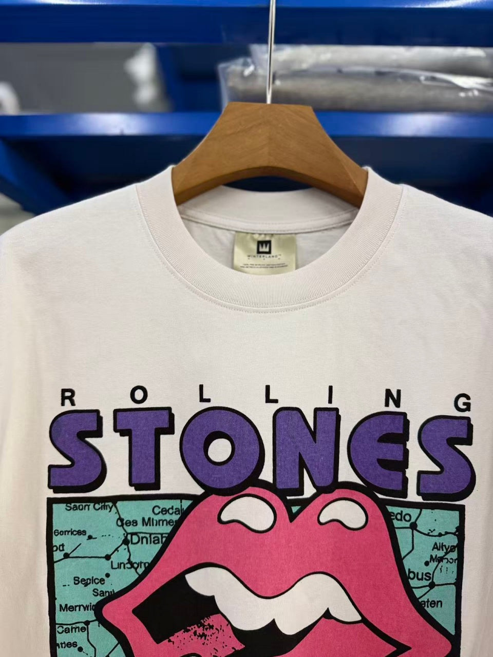 Vintage style washed summer wear T shirt STONES Big red tongue