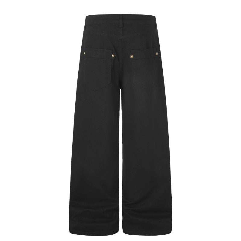 American-style streetwear harem pants Vintage Rivet Stitch Detail Baggy Denim