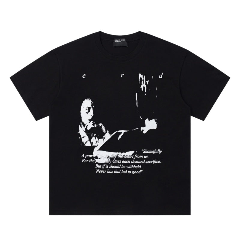 ERD T Shirts Worn Texture Monochrome Character Double Sided Casual Top