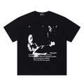 ERD T Shirts Worn Texture Monochrome Character Double Sided Casual Top