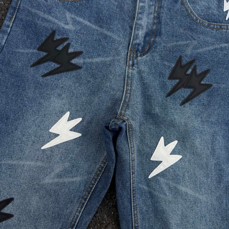 Lightning Pattern Jeans High-quality high-street pure cotton trousers