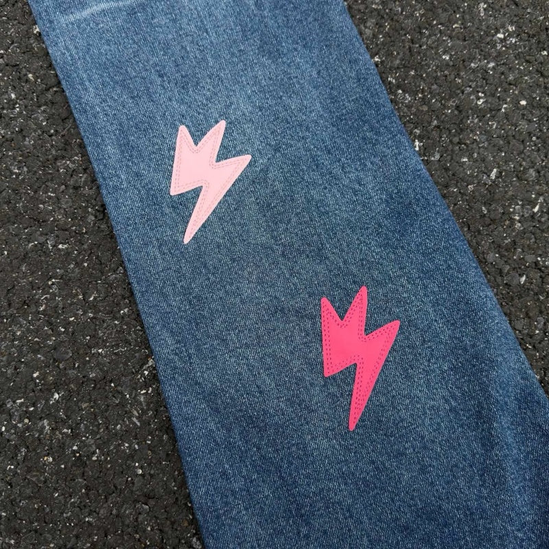 Lightning Pattern Jeans High-quality high-street pure cotton trousers