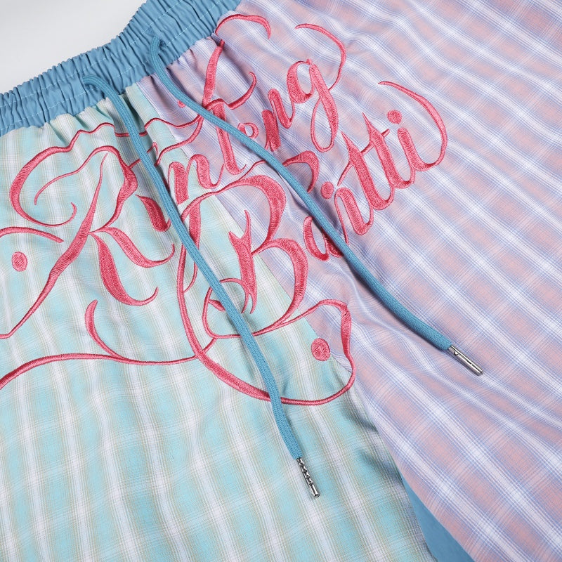 American-style streetwear harem pants Pastel Plaid Contrast Pocket Two-Sided Pants