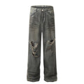 American-style streetwear harem pants Multi‑Torn Knee Grunge Streetwear Denim Trousers