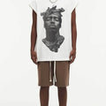 BIG FACE Drop-Shoulder Tank Top High-street vintage style featuring a small neckline, white-ink digital direct-to-garment (DTG) printing, and a heavy-duty, distressed wash finish; crafted from 260g double-yarn plain-knit fabric.