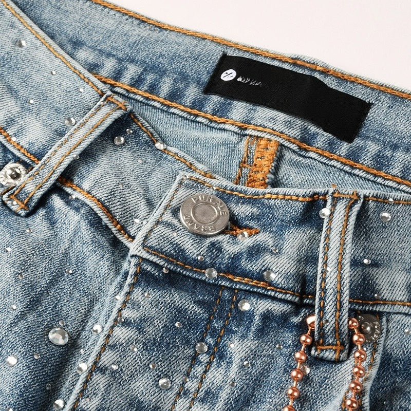 Purple brand Jeans High-quality pure cotton streetwear trousers Rhinestone