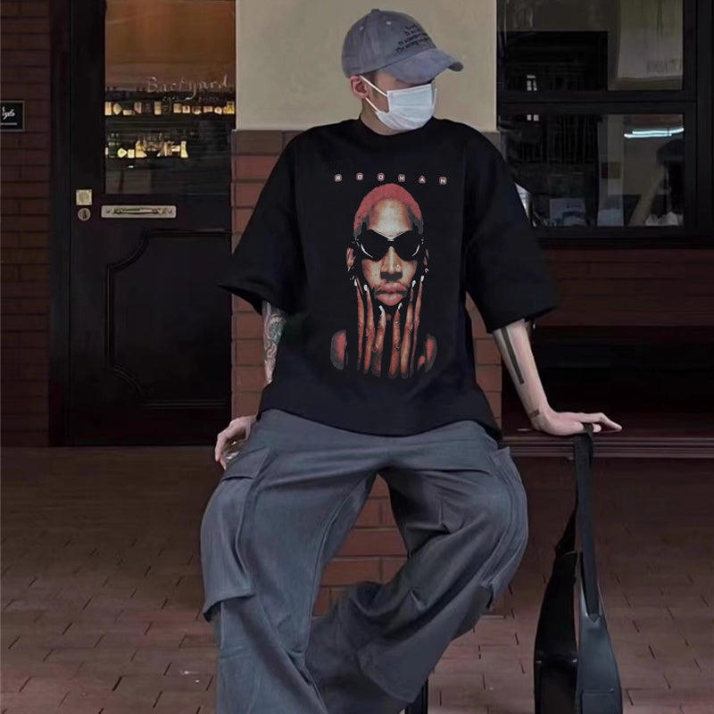 Mens T-shirt Vintage Trendy streetwear featuring a distinctive Dennis Rodman graphic print.