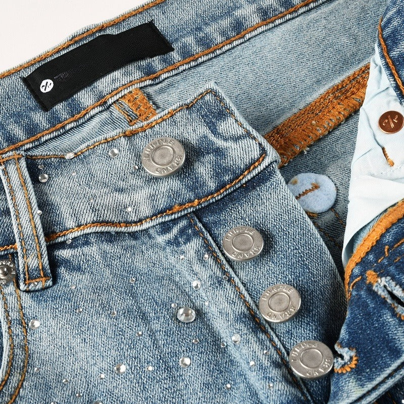 Purple brand Jeans High-quality pure cotton streetwear trousers Rhinestone