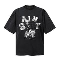 Saint Michael T Shirts Washed Black Oversized Tee Distressed SAINT Arch Typography & Statue Graphic