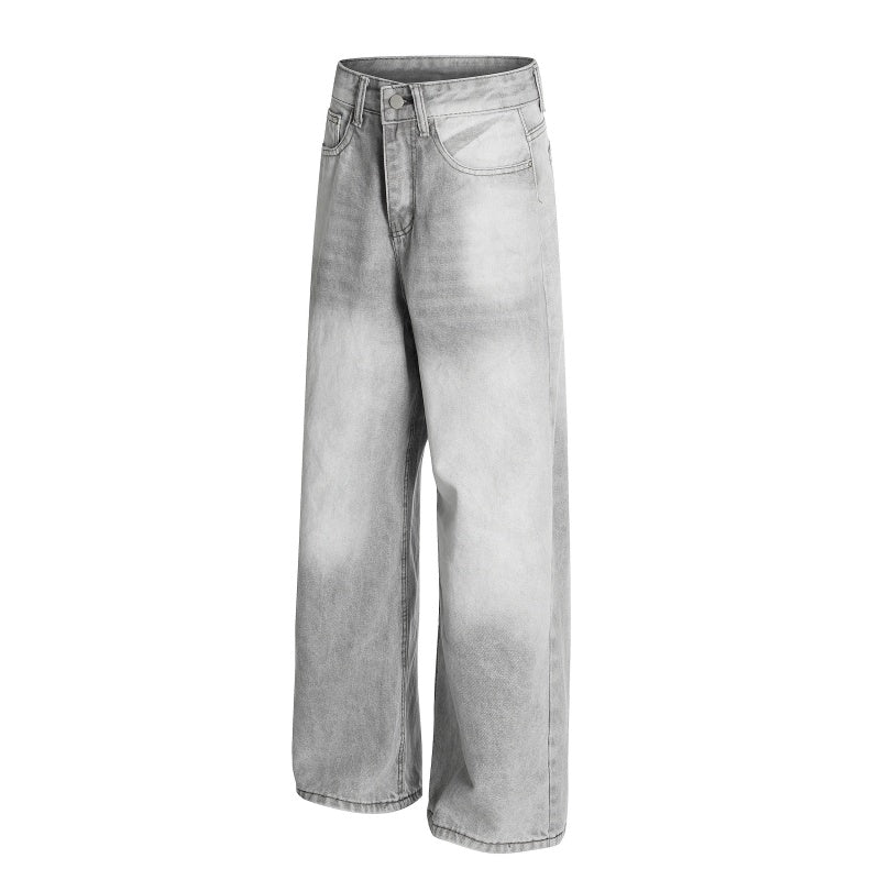 American-style streetwear harem pants Light Grey Shadow Fade Denim Trousers