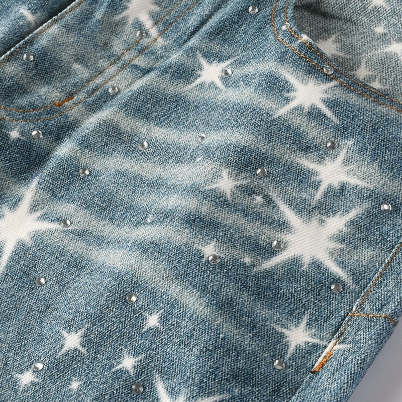 Purple brand Jeans High-quality pure cotton streetwear trousers Rhinestone-embellished loose straight-leg trousers