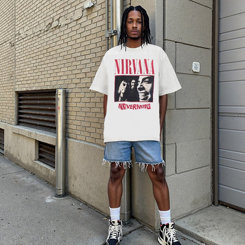 Mens T-shirt Vintage American-style trendy brand vintage-inspired Nirvana band graphic print