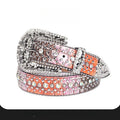 Hip-hop punk rhinestone belt crocodile pattern gradient color