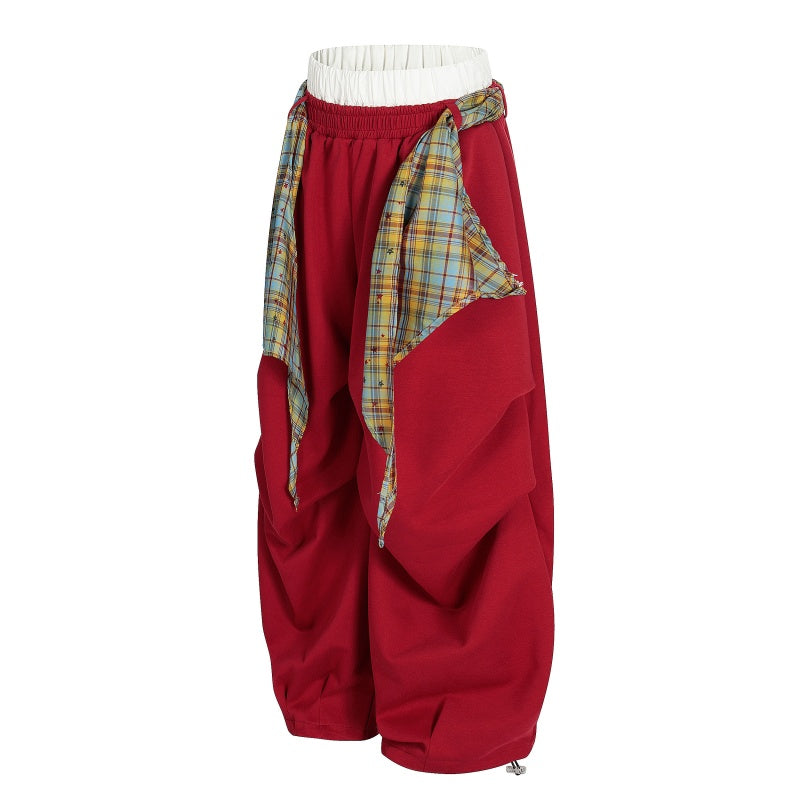 American-style streetwear harem pants Contrast Plaid Bow Streetwear Slacks
