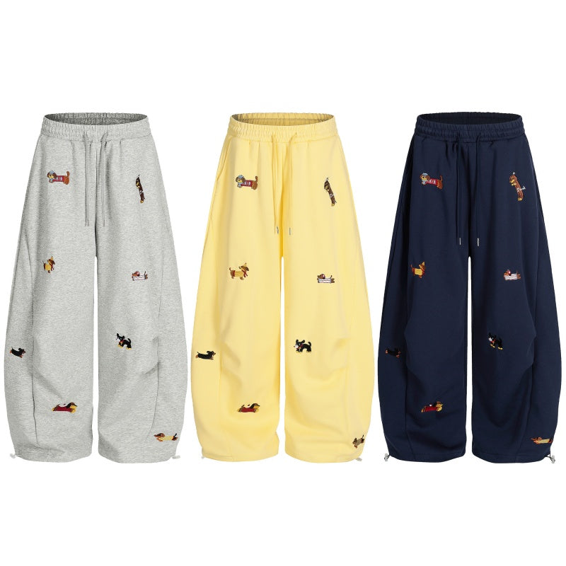 American-style streetwear harem pants Multi Puppy Motif Relaxed Draped Sweat Trousers