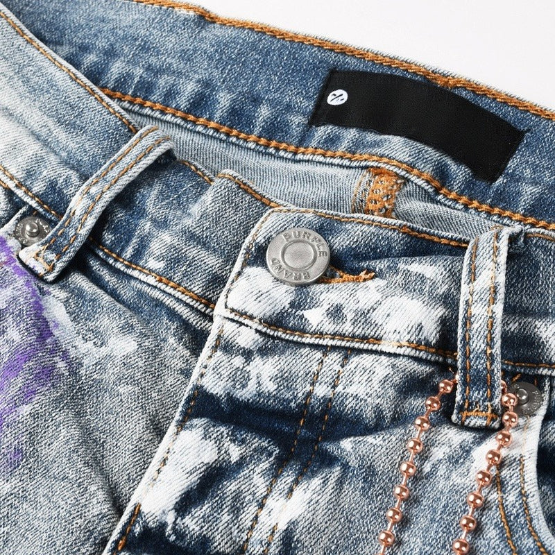 Purple brand Jeans High-quality pure cotton streetwear trousers Glossy ink-splatter finish
