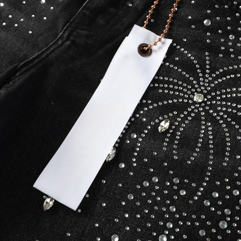 Purple brand Jeans High-quality pure cotton streetwear trousers Rhinestone-embellished loose straight-leg trousers