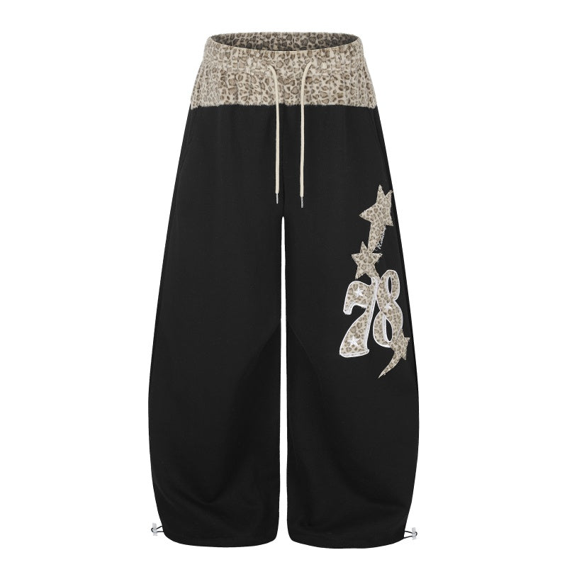 American-style streetwear harem pants Vintage Leopard Waist Star 78 Balloon Trousers