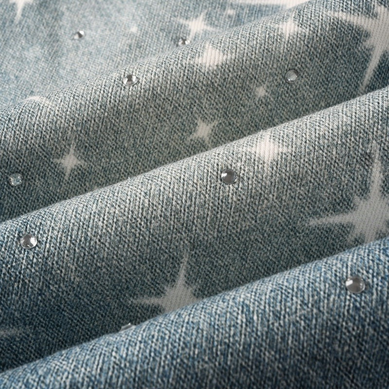 Purple brand Jeans High-quality pure cotton streetwear trousers Rhinestone-embellished loose straight-leg trousers