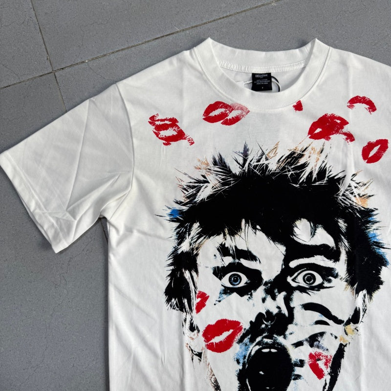 Vintage-style American T-shirt Punk Stencil Lipstick Splash Print