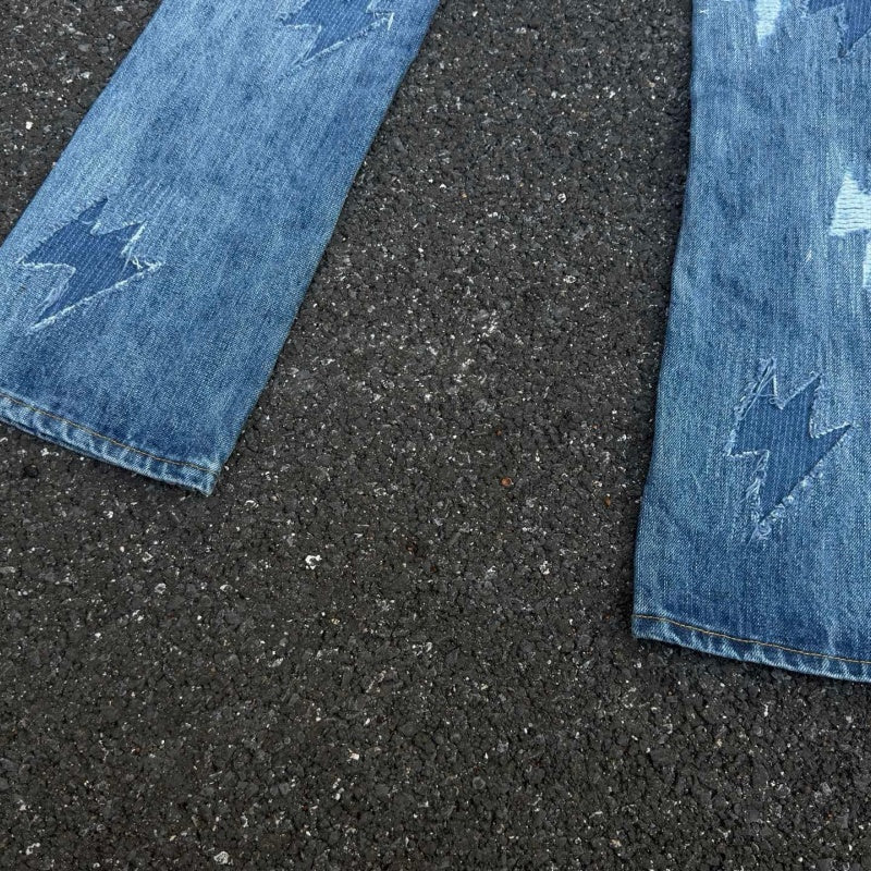 Lightning Pattern Jeans High-quality high-street pure cotton trousers