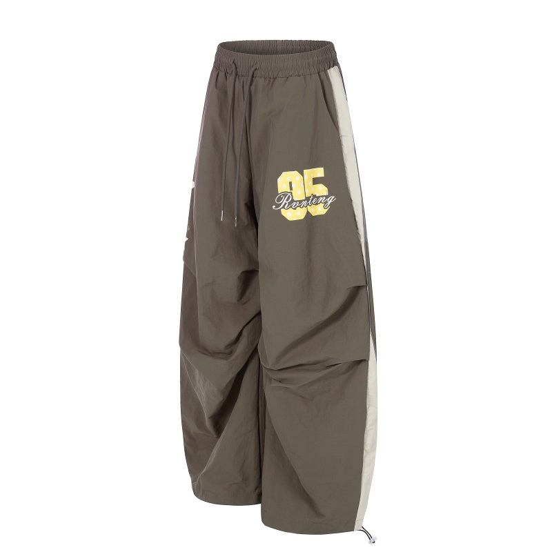 American-style streetwear harem pants Bright Star Number Gathered Wide Curved Pants