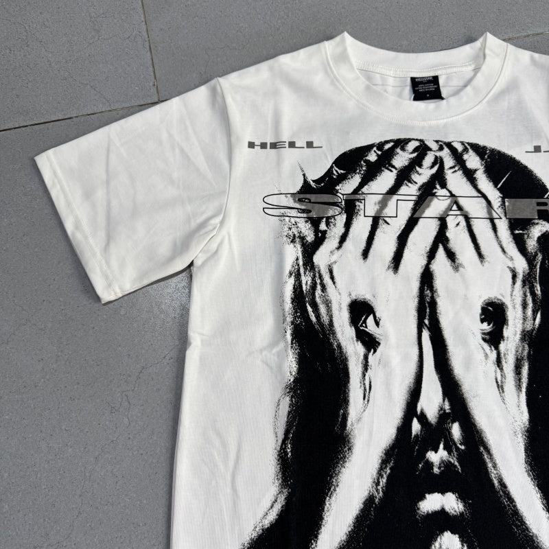 Vintage-style American T-shirt Dark Tone Palm Overlay Typography Design