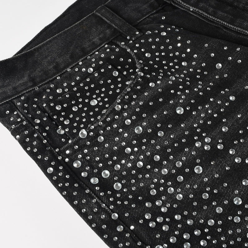 Purple brand Jeans High-quality pure cotton streetwear trousers Rhinestone-embellished loose straight-leg trousers