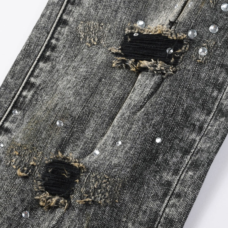 Purple brand Jeans High-quality pure cotton streetwear trousers Rhinestone