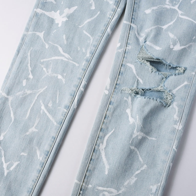 Purple brand Jeans High-quality pure cotton streetwear trousers Splashed ink