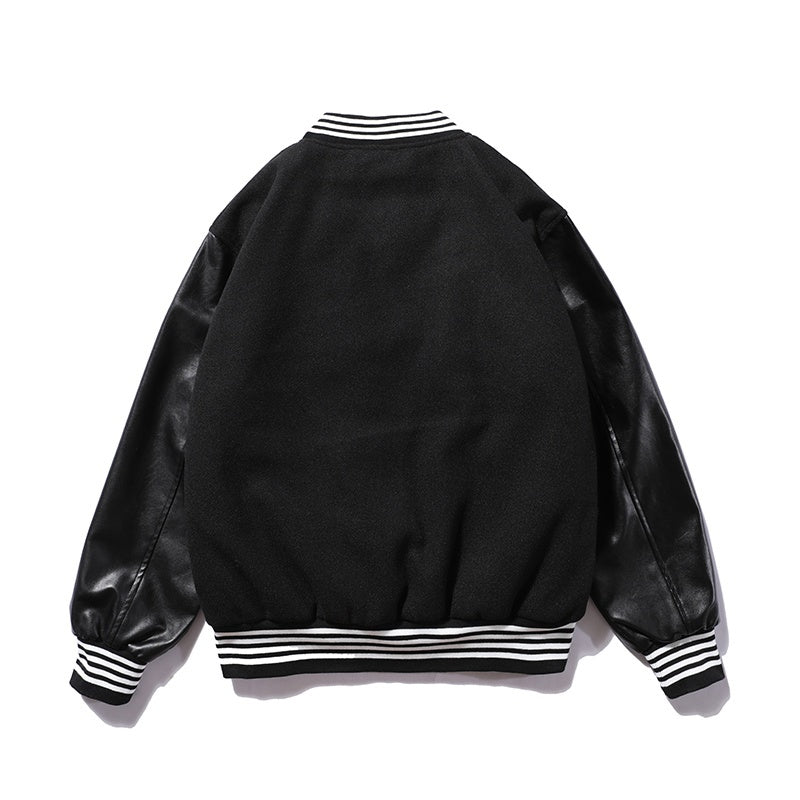 American-style baseball jacket TRAVIS SCOTT Men's Stand-Collar Padded Jacket (Wool-Blend Body with Leather Sleeves & Embroidery) – Unisex Style