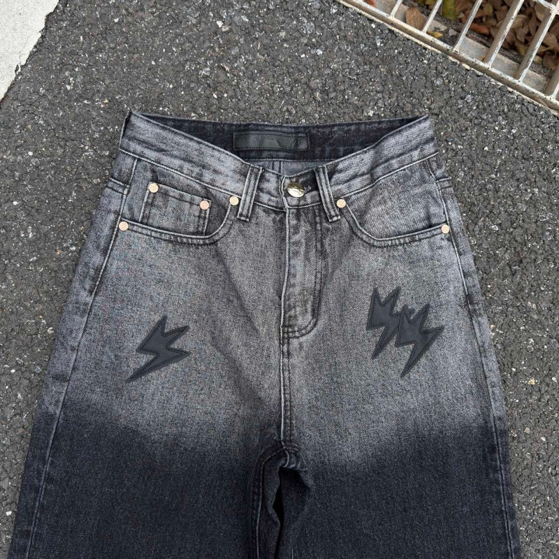 Lightning Pattern Jeans High-quality high-street pure cotton trousers