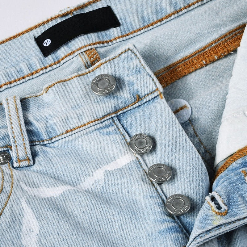 Purple brand Jeans High-quality pure cotton streetwear trousers Splashed ink