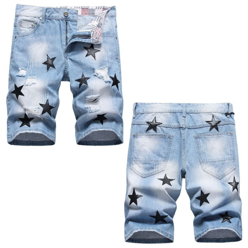 Denim shorts High-quality trendy casual pure cotton Non-stretch plus-size men's clothing