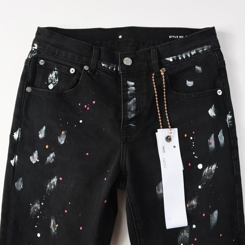 Purple brand Jeans High-quality pure cotton streetwear trousers Splashed ink