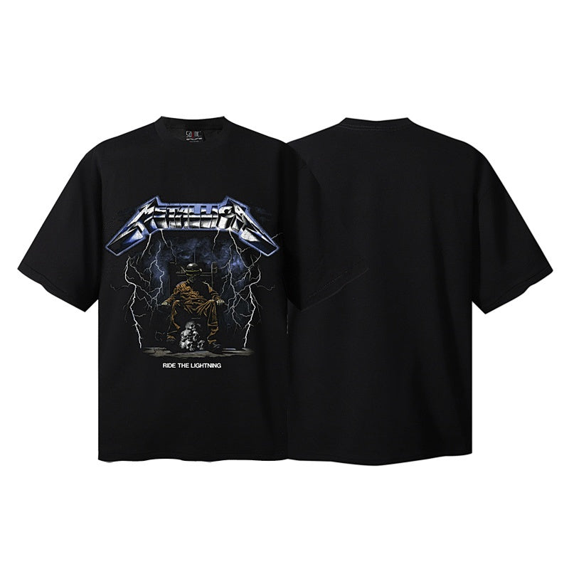 Saint Michael T Shirts Solid Black Lightning Demon Rider Thrash Metal Band Front Print Graphic