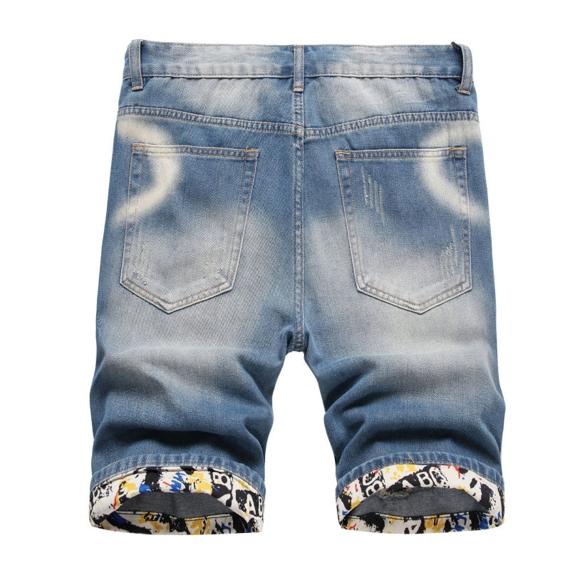 Denim shorts High-quality trendy Distressed with holes casual pure cotton Non-stretch plus-size men's clothing