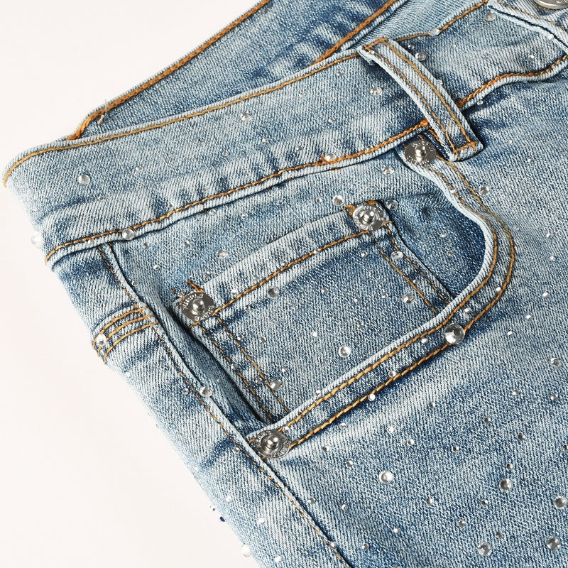 Purple brand Jeans High-quality pure cotton streetwear trousers Rhinestone