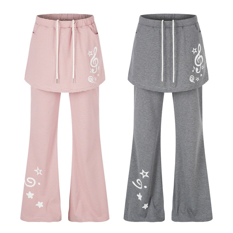 American-style streetwear harem pants Star & Clef Print Layered Flare Trousers