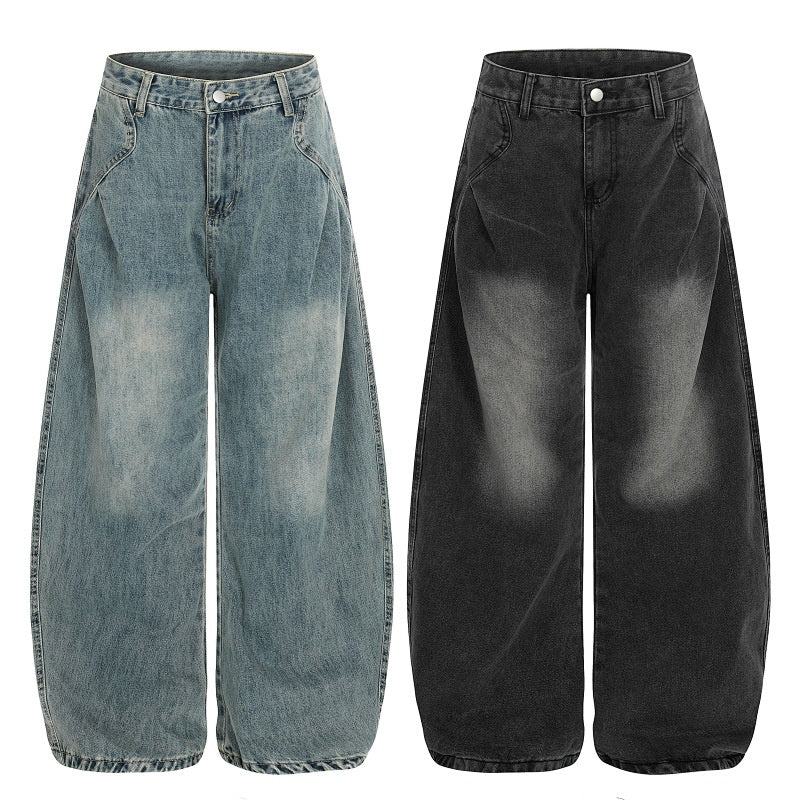 American-style streetwear harem pants Pleated Front Relaxed Curved Denim