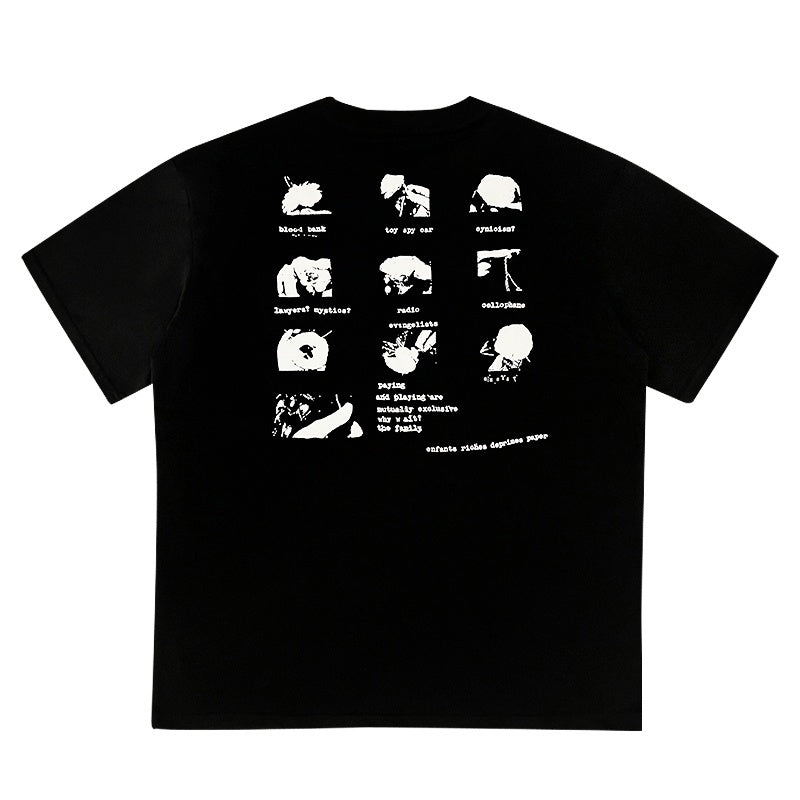ERD T Shirts Front Chaos Figure Sketch Monochrome Casual Top