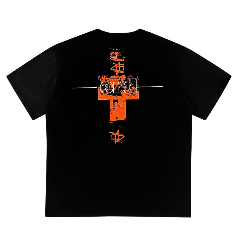 ERD T Shirts Number Text & Back Cross Print Relaxed Streetwear Top