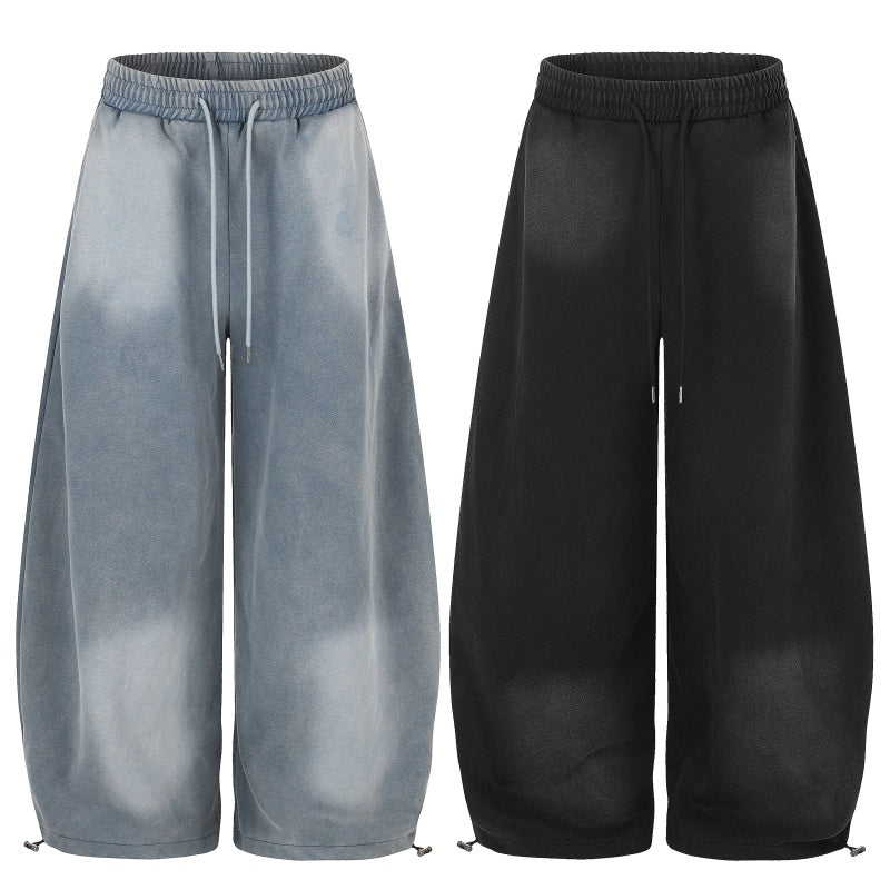 American-style streetwear harem pants Distressed Spray Dye Number Graphic Wide Trousers