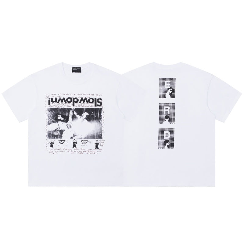 ERD T Shirts Front & Back Distorted Text Photo Collage Graphic Top