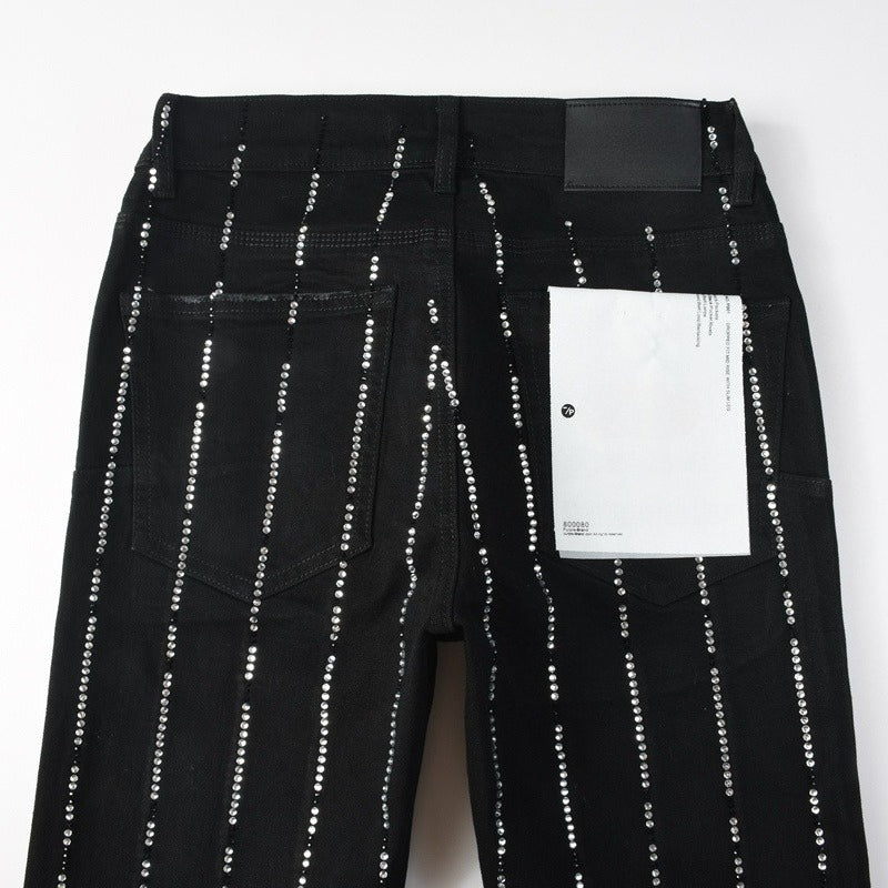 Purple brand Jeans High-quality pure cotton streetwear trousers Rhinestone