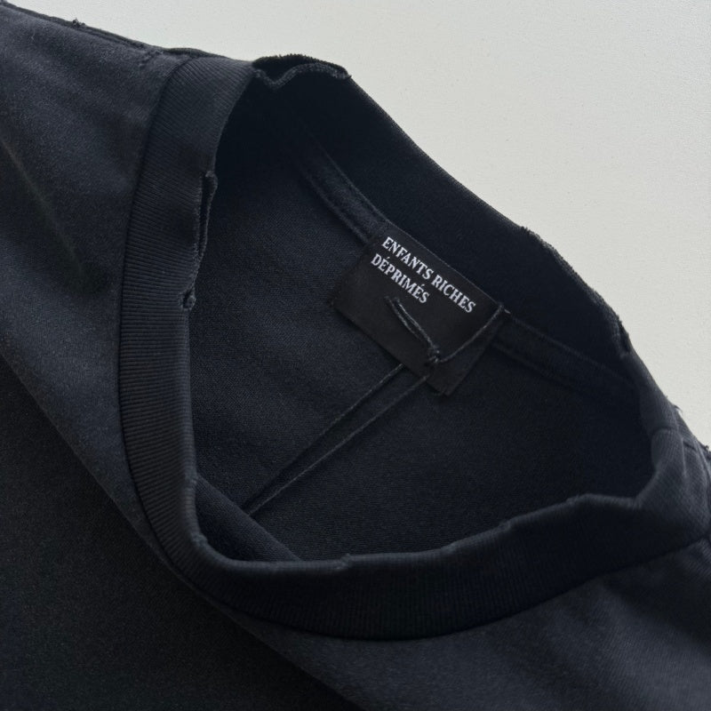 ERD T Shirts Low-key Chest Text Pocket Design Faded Black Streetwear Top