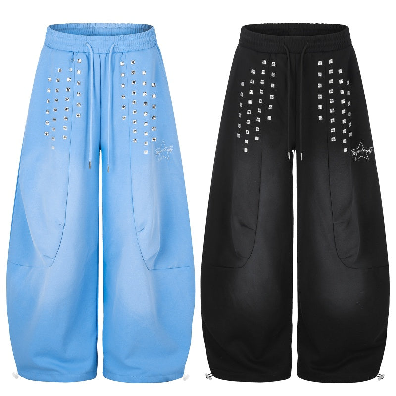 American-style streetwear harem pants Y2K Crystal Embellished Wide Leg Sweat Trousers